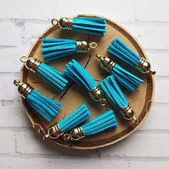 Набор украшений "Кисточки ярко-голубые с золотым колпачком"