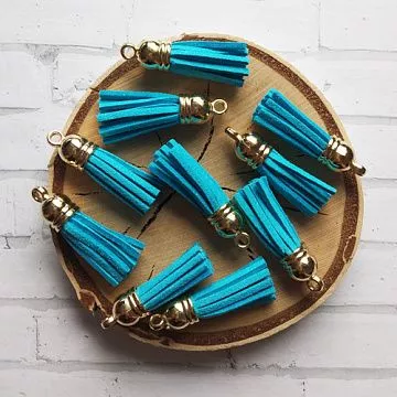 Набор украшений "Кисточки ярко-голубые с золотым колпачком"