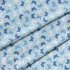 Отрез ткани 79х50 см "Бабочки на голубом" (Cotton)