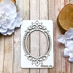 Чипборд "Рамка овальная с бусинками", 4,5х7,5 см (Белый кот)
