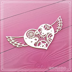 Чипборд "Механическое сердце с крыльями", 10,1х4,8 см (СкрапМагия)