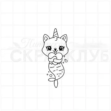 Штамп "Русалочный котик-единорог 2", 2,2х5 см (Скрапклуб)