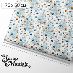 Отрез ткани 75х50 см "Снежинки-мандаринки. Разноцветные снежки" (ScrapMania)