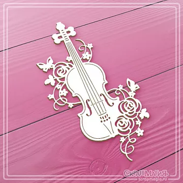 Чипборд "Скрипка с розами. Большая", 6,1х11,5 см (СкрапМагия)