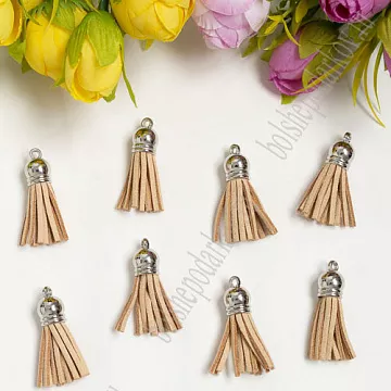 Украшение для обложки "Кисточка бежевая. Серебряный колпачок", 3,8 см, 1 шт