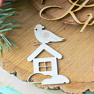 Украшение из чипборда "Домик с птичкой" (ScrapКрым)