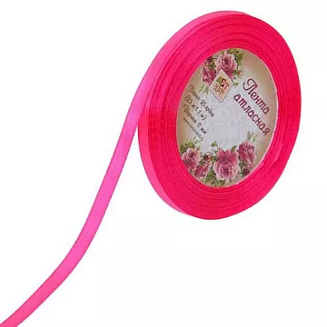 Лента атласная, цвет неоновый розовый, ширина 0,6 см, длина 22 м (АртУзор)