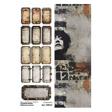 Лист с картинками 10х30 см "Старый архив. Таблички мини" (ScrapMania)