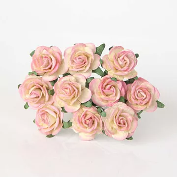 Букет крупных роз "Желтый с розовым", 2 см, 10 шт (Craft)
