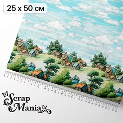 Отрез ткани 25х50 см на обложку блокнота "Лукоморье. Деревушка" (ScrapMania)
