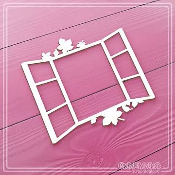 Чипборд "Окно с распахнутыми створками и листьями", 6,7х6,4 см (СкрапМагия)