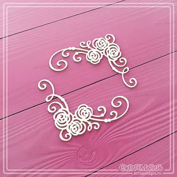 Чипборд "Уголки с розами и завитками. Средние", 4,7х4,3 см (СкрапМагия)