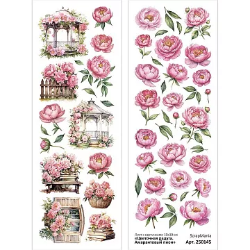 Лист с картинками 10х30 см "Цветочная радуга. Амарантовый пион" (ScrapMania)