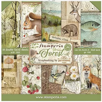 Набор бумаги 20х20 см "Forest. Лес", 12 листов (Stamperia)