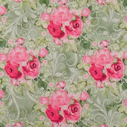 Отрез ткани 48х50 см "Великолепный розарий. Букеты на зеленом фоне с завитками" (Артмикс)