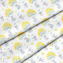 Отрез ткани 39х50 см "Зайки с желтыми цветами" (Cotton)