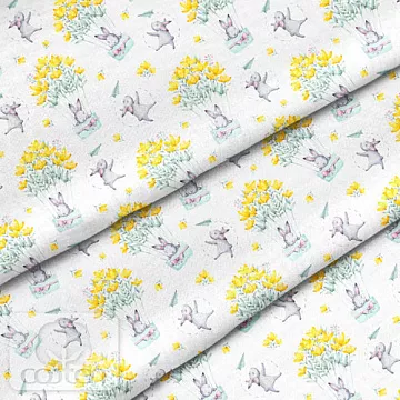 Отрез ткани 39х50 см "Зайки с желтыми цветами" (Cotton)