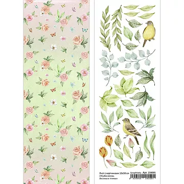 Лист с картинками 10х30 см "Улыбка весны. Листики и птички" (ScrapMania)