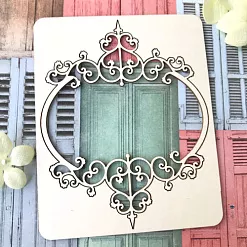 Чипборд "Рамка овальная с завитками", 8х10 см (Белый кот)