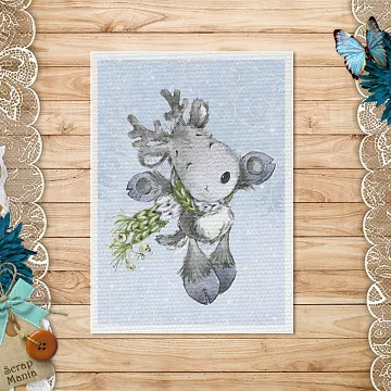 Тканевая карточка "Волшебный снегопад. Олененок в шарфе" (ScrapMania)