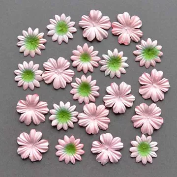 Набор бумажных цветочков "Розовый с зеленым" (ScrapBerry's)