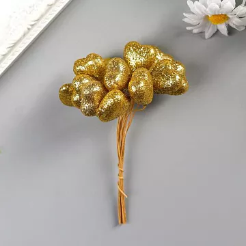 Букет "Сердца в глиттере. Золотые", 12 шт