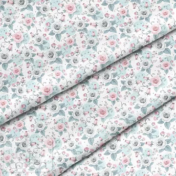 Отрез ткани 79х50 см "Розы с завитками на белом" (Cotton)