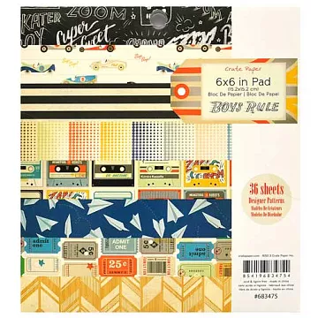 Набор бумаги 15х15 см "Boys Rule", 36 листов (American Crafts)