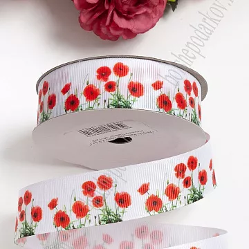 Лента репсовая "Цветы", 2,5 см, 1 м
