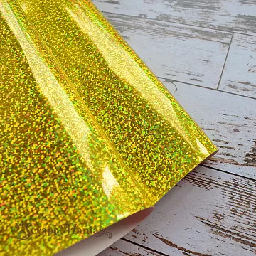 Отрез экокожи 30х69 см "Глянцевый глиттер. Желтый" (Pty Китай)