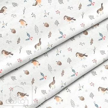 Отрез ткани 79х50 см "Птички с желудями" (Cotton)