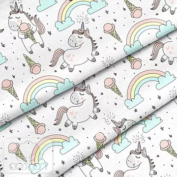 Отрез ткани 79х50 см "Единороги с мороженым" (Cotton)