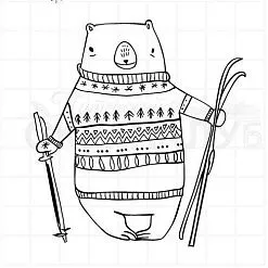 Штамп "Медведь с лыжами", 7,2х7,7 см (Скрапклуб)