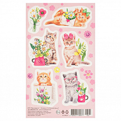 Наклейки 9,5х15,5 "Котята. Цветы, розовый фон" (Мир открыток)