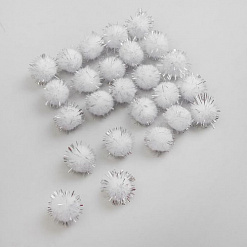 Набор помпонов "Белые с мишурой", диаметр 2 см