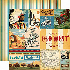Набор бумаги 30х30 см с наклейками "Cowboy country", 12 листов (Carta Bella)