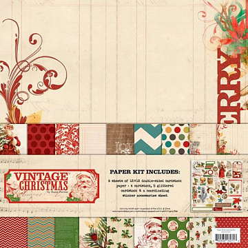 Набор бумаги 30х30 см с наклейками "Vintage christmas" (MME)