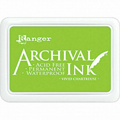 Водостойкая перманентная подушечка Archival Ink Vivid Chartreuse Яркий шартрез (Ranger) ПЕРЕПОЛНЕНА КРАСКОЙ