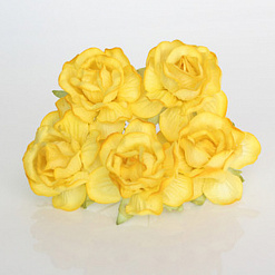 Букет больших кудрявых роз "Желтый", 4 см, 5 шт (Craft)