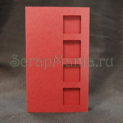 Заготовка для открытки тройная "4 квадрата", красная перламутровая (Лоза)