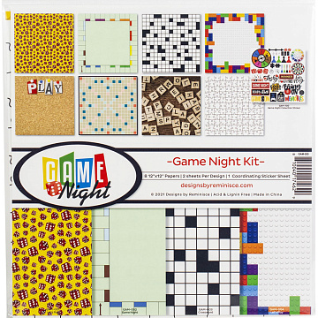 Набор бумаги 30х30 см с наклейками "Game night", 8 листов (Reminisce)