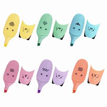Набор текстовыделителей "Kids. Cute cats. Пастель", 6 цветов (Brauberg)