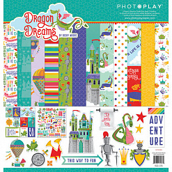 Набор бумаги 30х30 см с наклейками "Dragon dreams", 12 листов (Photo Play)