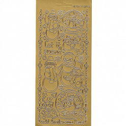 Контурные наклейки "Сердечные снеговики", лист 10x24,5 см, цвет золото