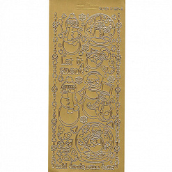 Контурные наклейки "Сердечные снеговики", лист 10x24,5 см, цвет золото