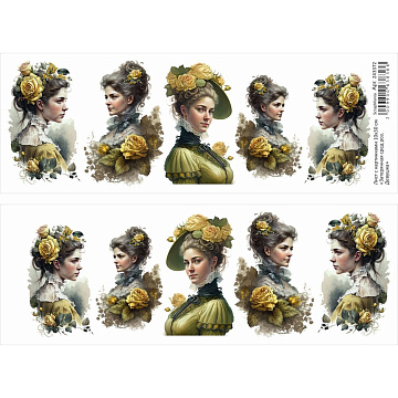 Лист с картинками 10х30 см "Затерянная среди роз. Девушка" (ScrapMania)