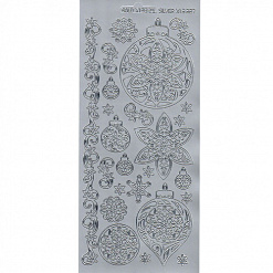 Контурные наклейки "Украшения для елки", лист 10x24,5 см, цвет серебро