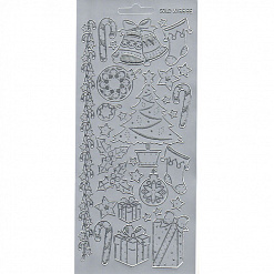Контурные наклейки "Рождество" с перфорацией, лист 10x24,5 см, цвет серебро