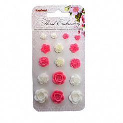 Набор пластиковых цветочков "Цветочная вышивка", цвет белый и розовый (ScrapBerry's)