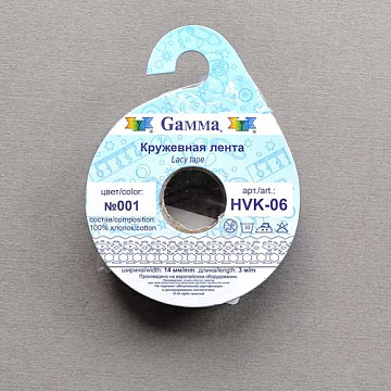 Лента кружевная "Белая" ширина 1,4 см, длина 3 м (Gamma)